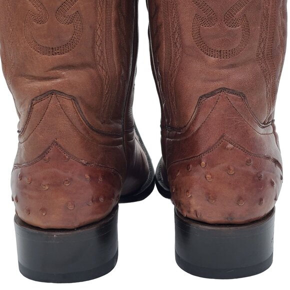Cowboy Boots 8M Brown Ostrich Pointed Toe Leather Cowboy Western Black Rooster - Picture 8 of 16
